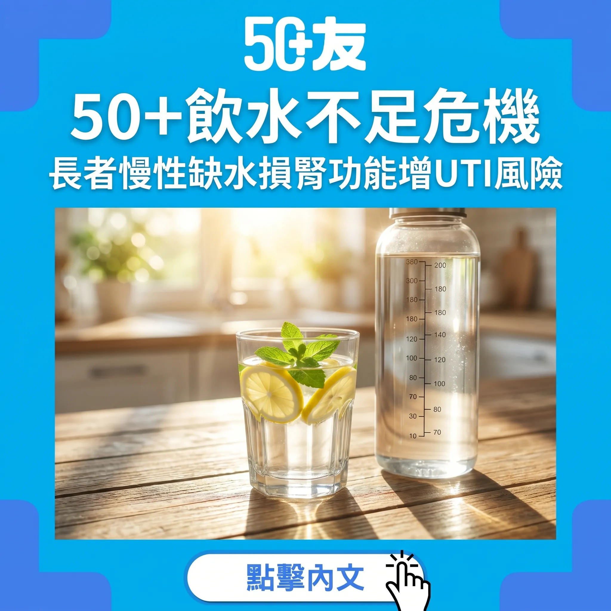 50+飲水不足危機！長者脫水損腎功能，教你計算每日飲水量