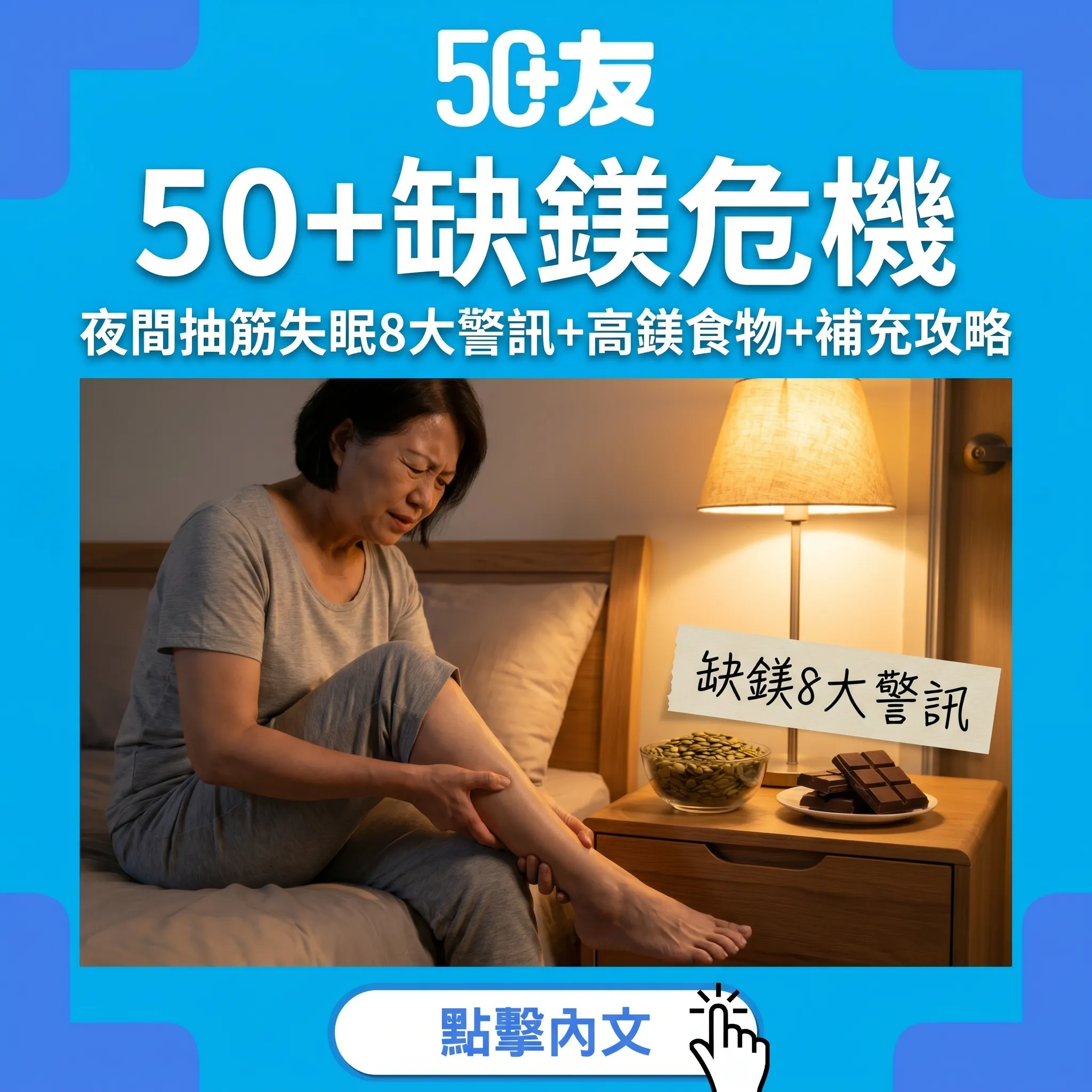 50+缺鎂危機｜夜間抽筋+失眠8大警訊+6種高鎂食物+補充劑攻略