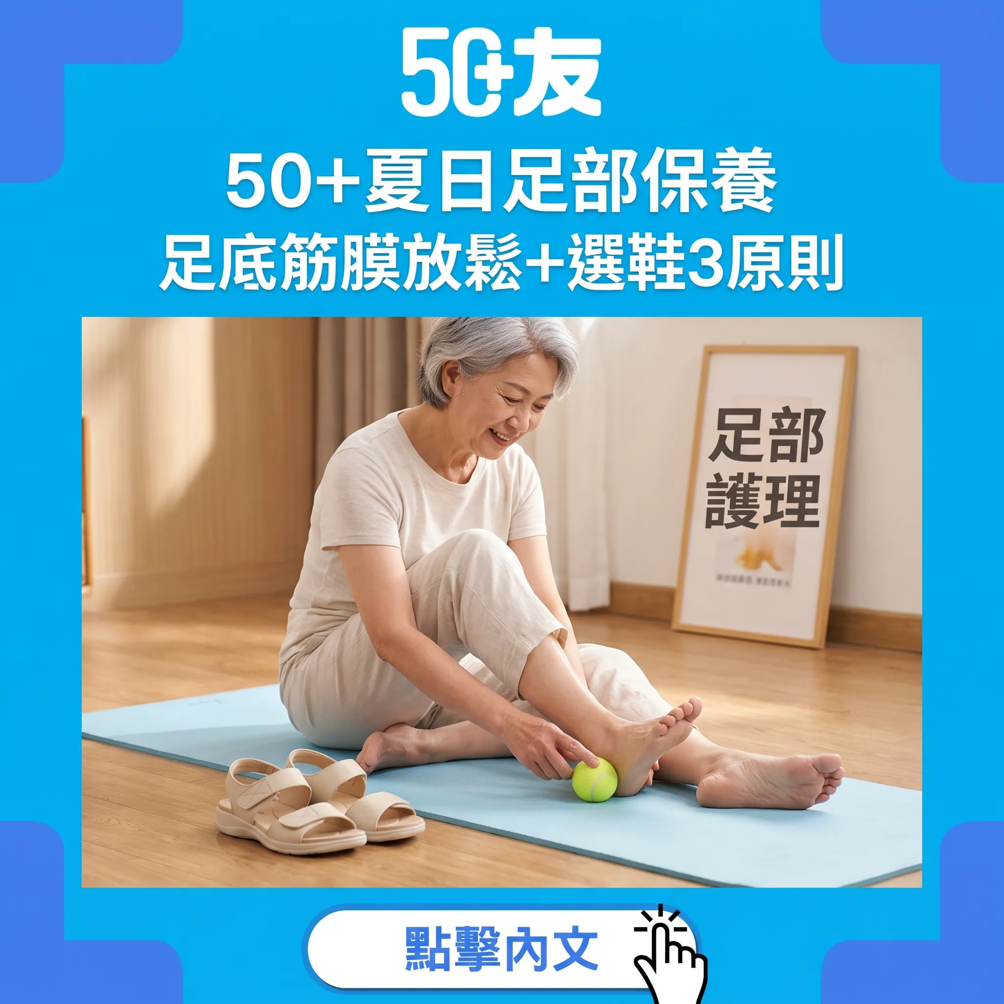 50+夏日足部保養完整指南：足底筋膜3分鐘放鬆+選鞋3原則+涼鞋3大陷阱