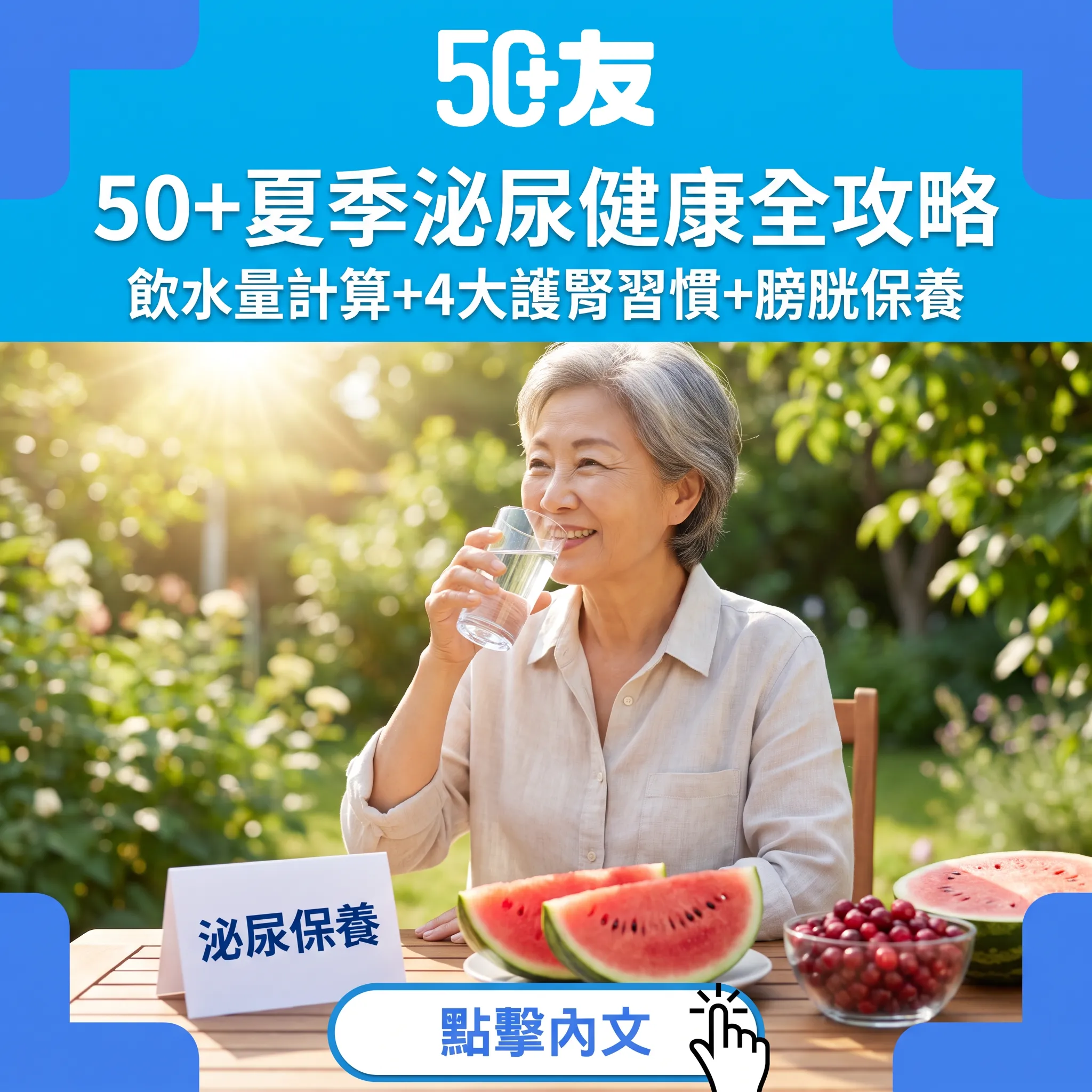 50+夏季泌尿健康全攻略｜飲水量計算+4大護腎習慣+膀胱保養