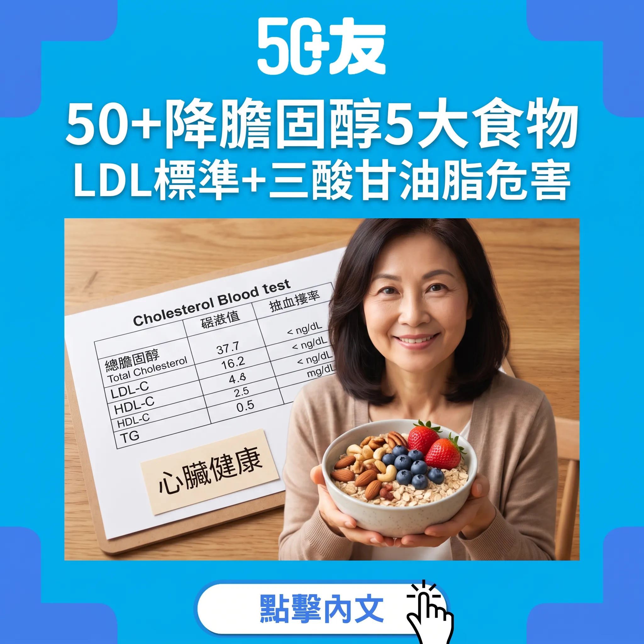 50+膽固醇管理完整指南：壞膽固醇LDL超標5大降膽固醇食物+三酸甘油脂過高危害+香港膽固醇標準
